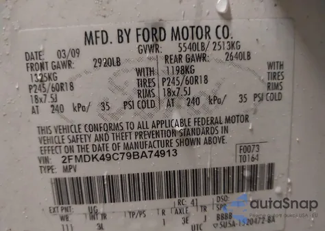 2009 Ford Edge Limited из США, поврежденный, VIN 2FMDK49C79BA74913